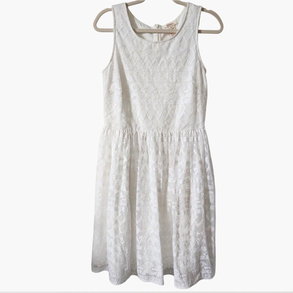 Sundance White Lace Sleeveless Fit Flare Dress Scoop Neck 6 - Picture 2 of 5